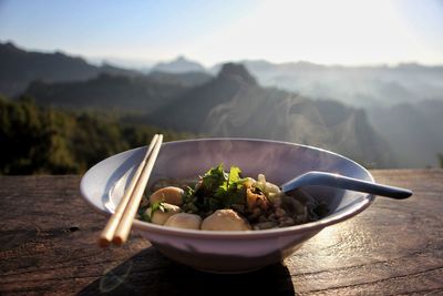 Close-up of salad in bowl on table