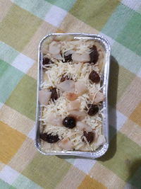 High angle view of food on table