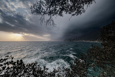 Scenic view of sea against sky during sunset