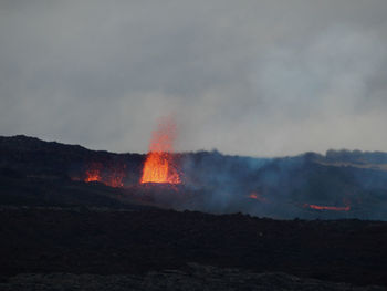 Panoramic view of fire on land