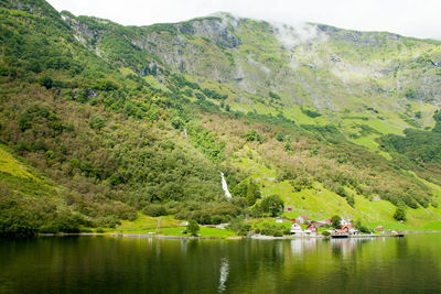 Scenic view of lake by mountains