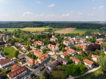 Aerial view of townscape against sky