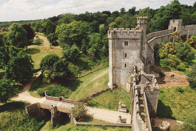 High angle view of arundel castle along trees