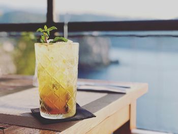 Close-up of drink in glass on table