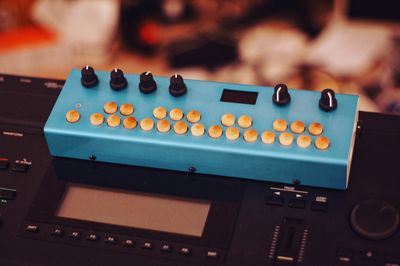 High angle view of control panel on musical equipment