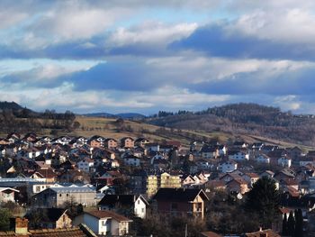 High angle view of townscape against sky