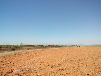 Scenic view of landscape against clear blue sky