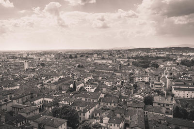 High angle view of city against sky