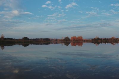 Reflection of clouds in calm lake