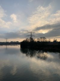 Scenic view of lake against sky during sunset