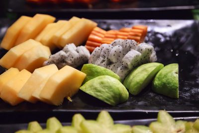 Close-up of chopped vegetables on cutting board