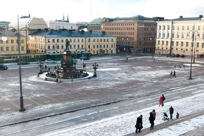 High angle view of helsinki senate square in city during winter