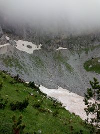 High angle view of snow covered land