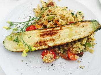 Close-up of food in plate on table