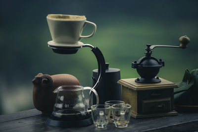 Close-up of coffee cup on table