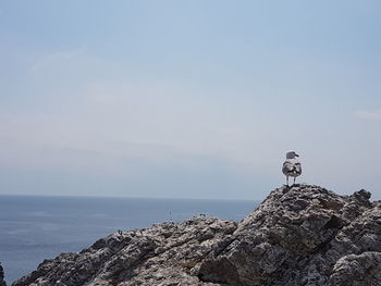 View of rock by sea against sky