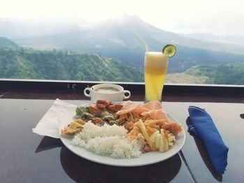 Close-up of breakfast served on table in restaurant