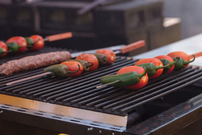 Close-up of vegetables on barbecue grill