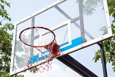 Focus at basketball hoop in the basketball court in the park.