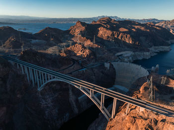 High angle view of bridge against sky during sunset