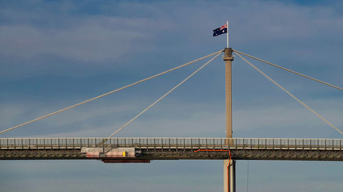 Low angle view of suspension bridge against sky