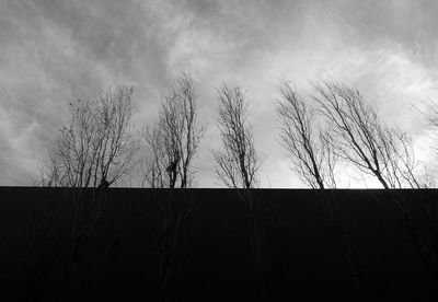 Low angle view of bare trees against sky