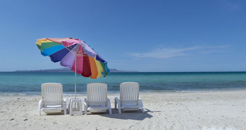 View of calm beach against blue sky