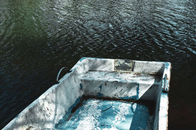 High angle view of old boat in lake