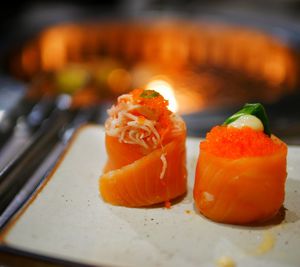 Close-up of sushi on table