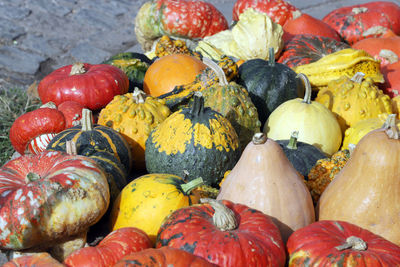 High angle view of pumpkins in market