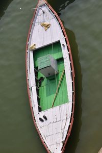 High angle view of boat moored in river