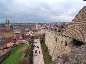 High angle view of buildings in city