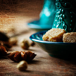 Close-up of dessert in bowl on table