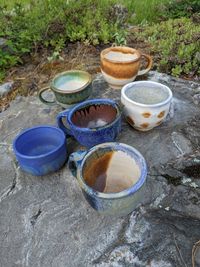 High angle view of coffee on rock