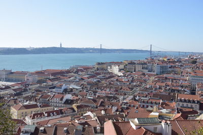 High angle view of buildings in city