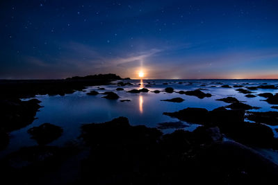 Scenic view of sea against sky at night