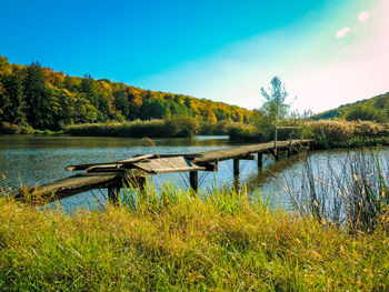 Scenic view of lake against clear sky