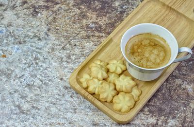 High angle view of breakfast in bowl on table