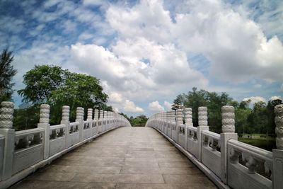 Empty footbridge against sky