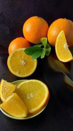 High angle view of oranges on table