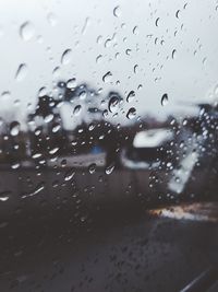 Full frame shot of wet glass window in rainy season