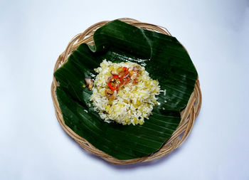 High angle view of food in plate