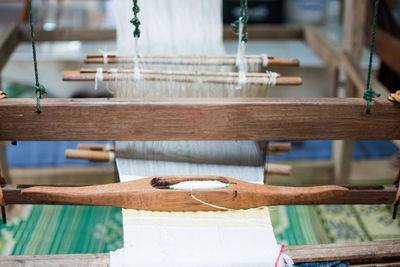 Close-up of loom in factory