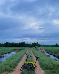 Scenic view of road amidst field against sky