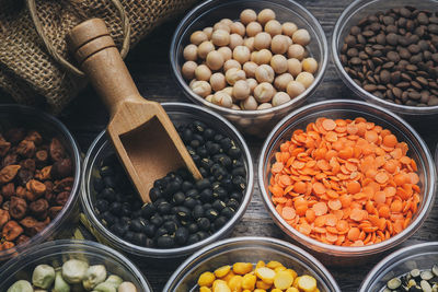 High angle view of fruits in container