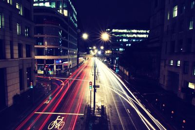 High angle view of light trail at night