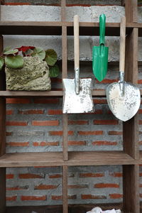 Low angle view of clothes hanging on wall