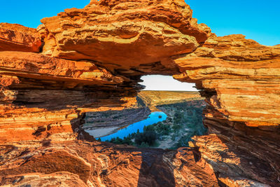 View of rock formations in water