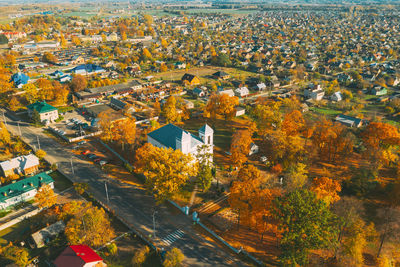 High angle view of city during autumn