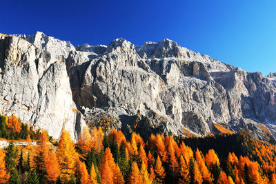 Panoramic view of snowcapped mountains against clear sky